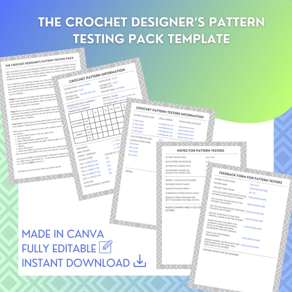 The Crochet Designer's Pattern Testing Pack Editable Template / Crochet Template / Crochet Pattern Test Tracker / Editable Template