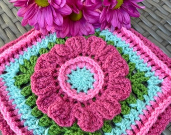 Crochet granny square pattern | Floral Square Crochet Pattern PDF | Crochet Blanket Square Pattern