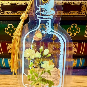 Vintage Butterfly & Letters Clear Laminated Bookmark with Gold Tassel,  Page Marker, Book Lovers Gift, OOAK, Journal Bookmark