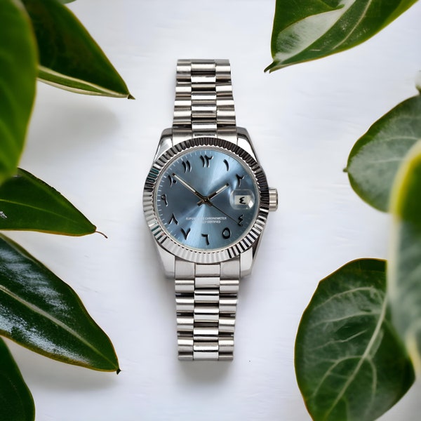Montre Seiko Mod Arabique Bleue - Mécanique Automatique - Customisée à La Main - Neuf