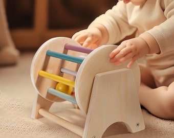 Jouet en bois, jouets de poupée en bois Poupée colorée en bois avec cylindre arc-en-ciel en bois pour enfants