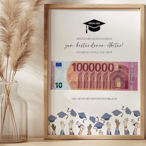 ABITUR Geldgeschenk "Deine erste Million", Geschenk zum Abi Abschluss Schule, Last Minute Geldscheine Geschenk zum Selbstausdrucken