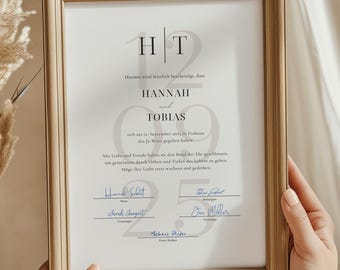 Personalisierte Trauurkunde Vorlage für freie Trauungen und Standesamt - Zum Selbstausdrucken, digitales Hochzeitszertifikat