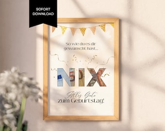 Money gift birthday, Nothing poster, Nothing money gift birthday gift, Digital download