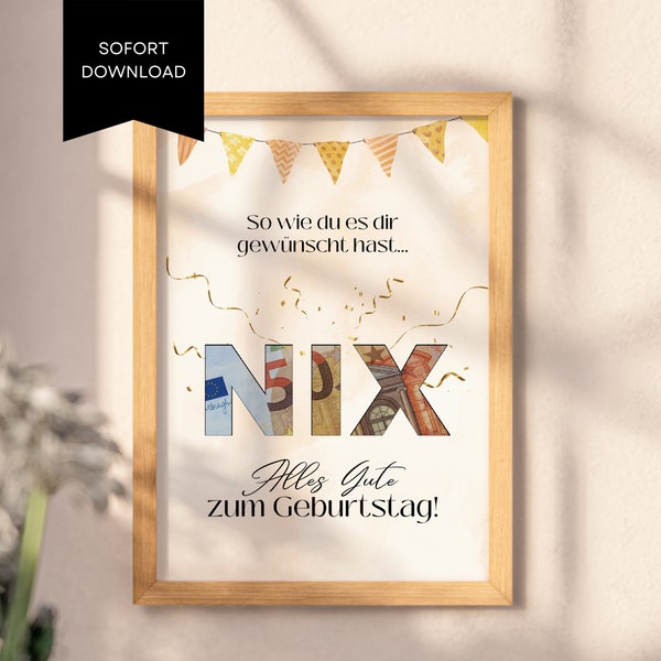 Money Gift Birthday, Nothing Poster, Nothing Money Gift Birthday Gift, Digital Download