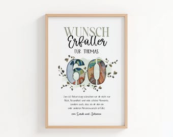 Geldgeschenk 60 Geburtstag Wunscherfüller | Digitale PDF Bastelidee für Frau & Mann | Personalisierte Geschenkidee zum Ausdrucken | 60_7