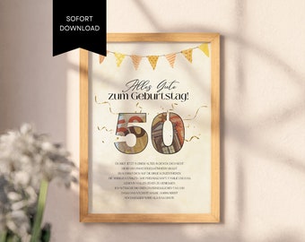 Originelle Geldgeschenkidee zum 50. Geburtstag - Vorlage zum Ausdrucken, Last Minute Geldgeschenk zum 50. Geburtstag