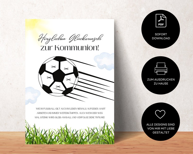 Communion money gift for boys and girls in football look cool templates to print yourself image 2