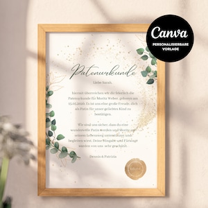 Personalizable godfather certificate as a christening gift - unique gift for godmother and godfather, godfather certificate to print out