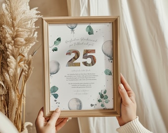 Personalized money gift for silver wedding anniversary - gift idea for 25 years of marriage to print yourself