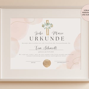 Certificado de padrino bautismo para madrina y padrino, certificado de padrino padrino, regalo de bautismo, carta de padrino regalo de bautismo, PDF para imprimir