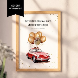 Digitaal cadeausjabloon voor het behalen van uw rijbewijs - geldcadeau dat u zelf kunt afdrukken Perfect cadeau voor het behalen van je rijexamen