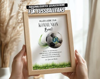 Regalo in denaro per la Prima Comunione di un bambino (calcio) – Modello PDF personalizzato, regalo in denaro per un bambino, modello stampabile