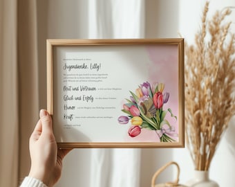 Money gift for girls' confirmation, personalized PDF template for self-printing, personalized confirmation gift with flowers