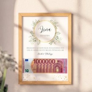 Money gift confirmation &quot;Your first million!&quot;, PDF template for self-printing, gift for confirmation