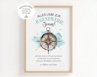Cadeau d'initiation pour les jeunes (PDF) – Modèle de cadeau personnalisé avec boussole, cadeau moderne pour garçons et filles