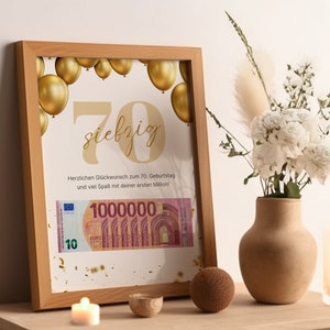 Geldgeschenk zum 70. Geburtstag Zum Ausdrucken & Last Minute erhältlich