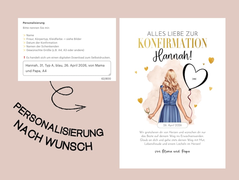Confirmation Money Gift for Girls – Printable PDF Gift Template | Modern Design | Last-Minute Confirmation Gift image 3