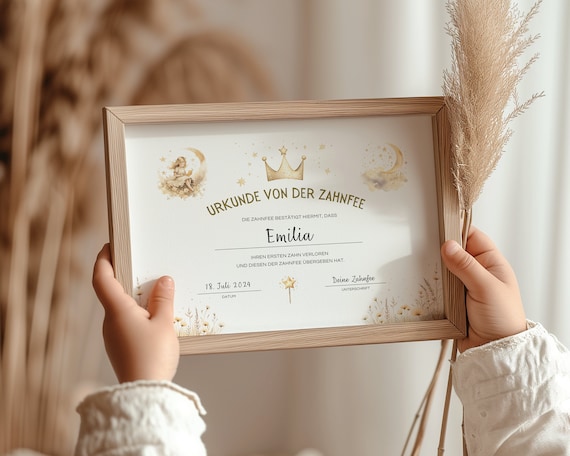 Personalisierbares Zertifikat von der Zahnfee zum Selbstausdrucken - Ein zauberhaftes Geschenk von der Zahnfee für Kinder - Zahnfee Urkunde