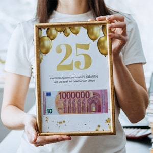 Money gift for your 25th birthday available to print and last minute. Original idea for cash gifts, available immediately image 2