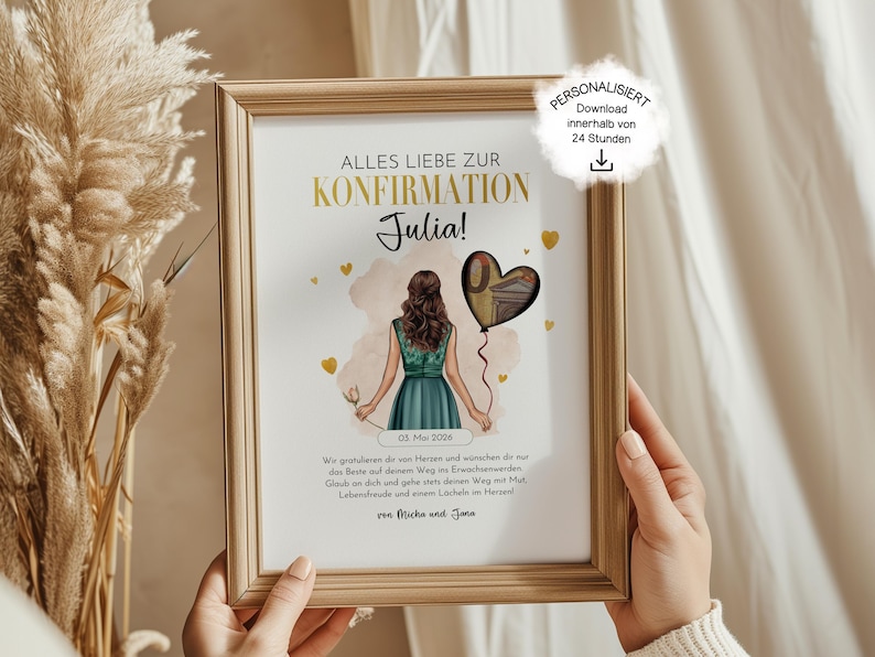 Confirmation Money Gift for Girls – Printable PDF Gift Template | Modern Design | Last-Minute Confirmation Gift image 1