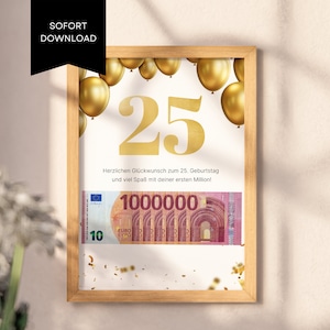 Money gift for your 25th birthday available to print and last minute. Original idea for cash gifts, available immediately image 1