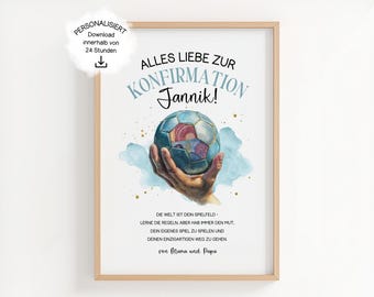 Konfirmation Geldgeschenk Junge – Handball PDF Geschenkvorlage, Geldgeschenk zur Konfirmation für Sohn, Patenkind, Enkel