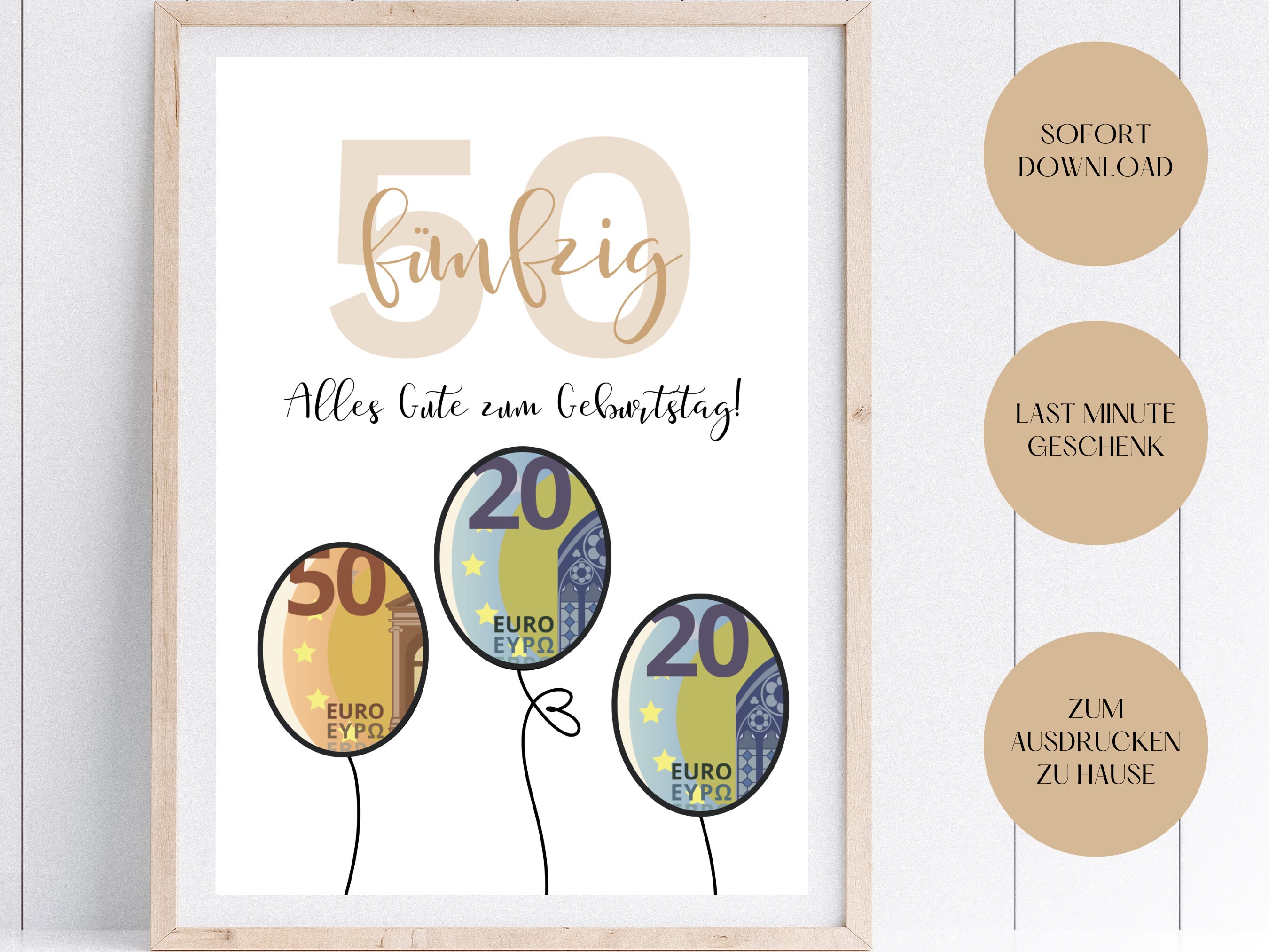 Geldgeschenk zum 50. Geburtstag Zum Ausdrucken & Last Minute Etsy.de