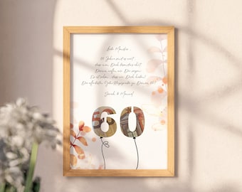 Personalisiertes Geldgeschenk zum 60. Geburtstag für Frau und Mann - Vorlage zum Ausdrucken
