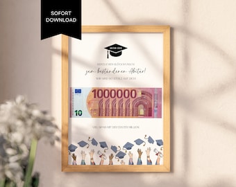 Cadeau d'argent ABITUR "Votre premier million", cadeau de fin de scolarité, cadeau de billets de dernière minute à imprimer soi-même