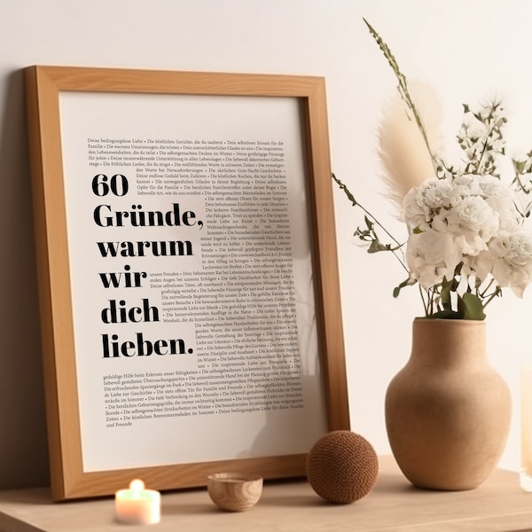 60 Gründe, warum wir dich lieben | 60. Geburtstag Geschenk | 60. Geburtstag Geschenke für Männer und Frauen | Druckbares Geschenk