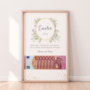 Geldgeschenk Firmung "Deine erste Million!",  PDF Vorlage zum Selbstausdrucken, Geschenk Firmung geeignet für Mädchen und Junge
