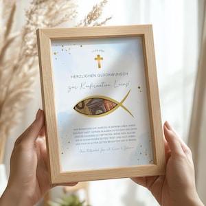 Plantilla de regalo de confirmación personalizada | Regalo en efectivo | Tarjeta con motivo de pez | PDF digital