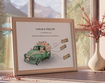 Personalized money gift for the bride and groom, wedding car gift, digital download for printing