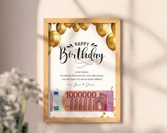 Money gift "Your first million!", personalized PDF template for printing, birthday gift customizable