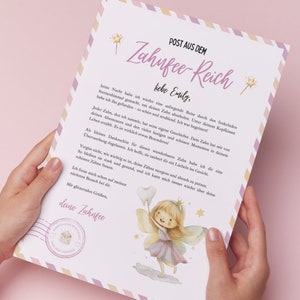 Carta personalizable del Hada de los Dientes para imprimir tú mismo - Regalo del Hada de los Dientes para niños que incluye carta y calendario de dientes en color rosa