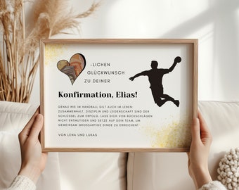 Geldgeschenk zur Konfirmation für Jungs und Mädchen im Handball-Look - Coole Vorlage zum Selbstausdrucken, Last Minute Geschenk