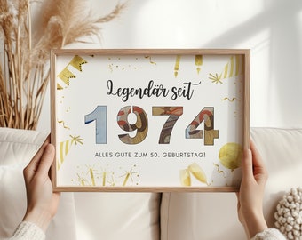 Idea original de regalo de dinero para un 50 cumpleaños: plantilla de 1974 para imprimir, regalo de último minuto en dinero para un 50 cumpleaños