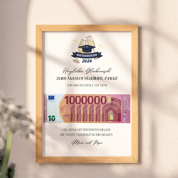 Personalized master money gift to print out - congratulations on graduating - DIY gift for the final exam