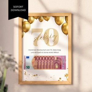 Geldgeschenk zum 70. Geburtstag Zum Ausdrucken & Last Minute erhältlich