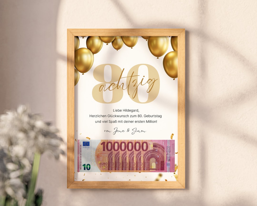 Geldgeschenk zum 80. Geburtstag Zum Ausdrucken & Last Minute erhältlich