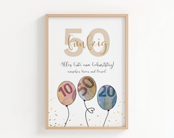 Cash gift for the 50th birthday - 50th birthday gift for women and men, personalizable PDF
