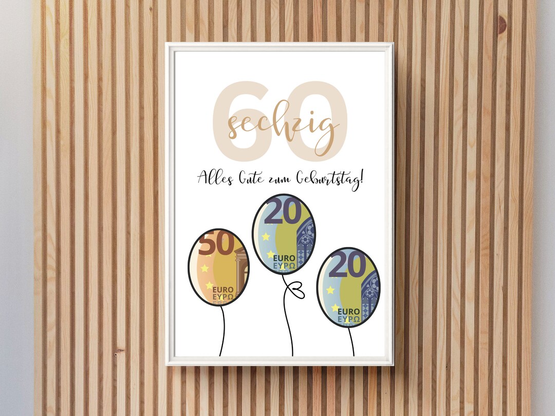 Geldgeschenk zum 60. Geburtstag Zum Ausdrucken & Last Minute Etsy.de