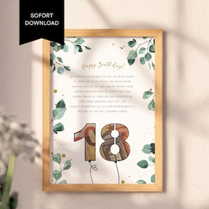 Regalo en dinero por el cumpleaños número 18 para niños y niñas, para que lo imprima usted mismo, disponible de inmediato