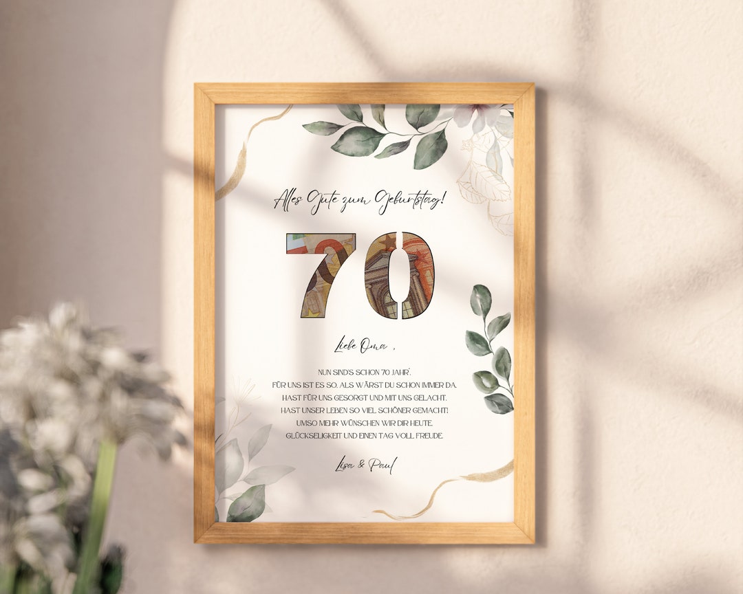 Personalisiertes Geldgeschenk zum 70. Geburtstag Vorlage zum Ausdrucken