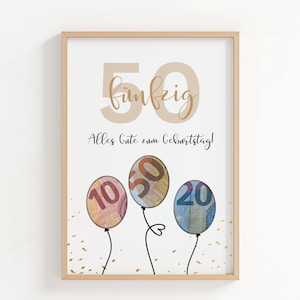 Cadeau en espèces pour un 50e anniversaire – Imprimable et disponible à la dernière minute. Idée cadeau originale, disponible immédiatement.