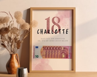 Regalo personalizado de dinero del 18 cumpleaños para niñas, descarga digital