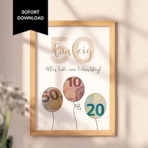 Geldgeschenk zum 50. Geburtstag Zum Ausdrucken & Last Minute erhältlich