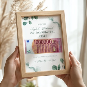 Geldgeschenk Jugendweihe, Deine erste Million, personalisierte PDF Vorlage zum Selbstdrucken, Geschenk zur Jugendweihe personalisierbar