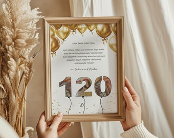 Geldgeschenk voor een dubbele verjaardag - 60 + 60 = 120 verjaardag, digitale download